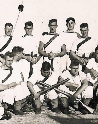 Neptune Field Gun crew. Alfred Gillingham is front row in the centre, dark haired, with his head down - being camera shy - a family trait!\n\n