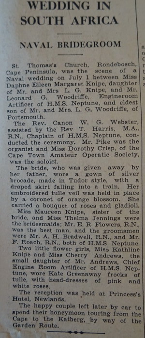 wedding of Leonard to Daphne Knipe 1 July 1940